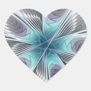 Eleganz Moderne Blaugrau Weiße Fractal-Kunst-Blume Herz-Aufkleber