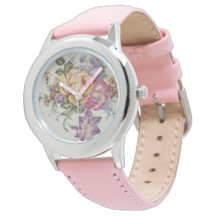 Eleganz: Porzellan-inspirierte Blumen-Uhr  Armbanduhr