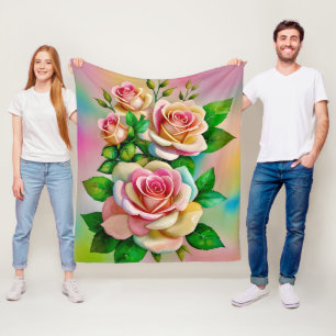 Eleganz-Rosen Pink und Gelb Wasserfarbe Pastell Fleecedecke