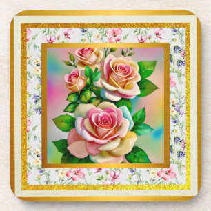 Eleganz Rosen Pink und Gelb Wasserfarbe Pastell Getränkeuntersetzer