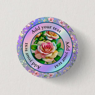 Eleganz-Rosen Rosa und Gelb Aquarell-Pastell Button