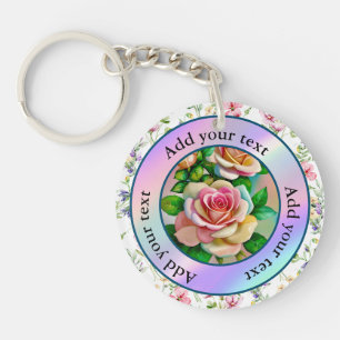 Eleganz-Rosen Rosa und Gelb Aquarell-Pastell Schlüsselanhänger