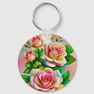 Eleganz-Rosen Rosa und Gelb Aquarell-Pastell Schlüsselanhänger
