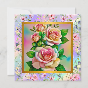 Eleganz-Rosen Rosa und Gelb Wasserfarbe Pastell Mitteilungskarte