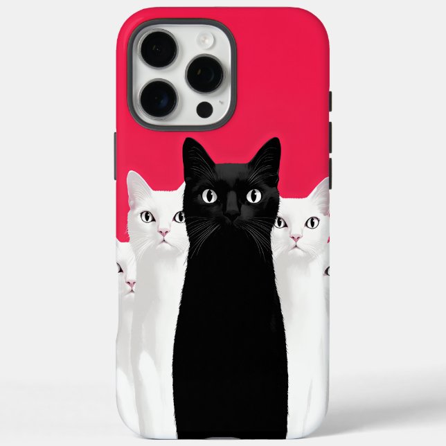Eleganz: Schwarze Katze mitten in den weißen Katze iPhone 16 Pro Max Hülle (Rückseite)