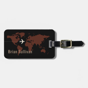 Eleganza Brown World Map Travel Agent Gepäckmarke Gepäckanhänger
