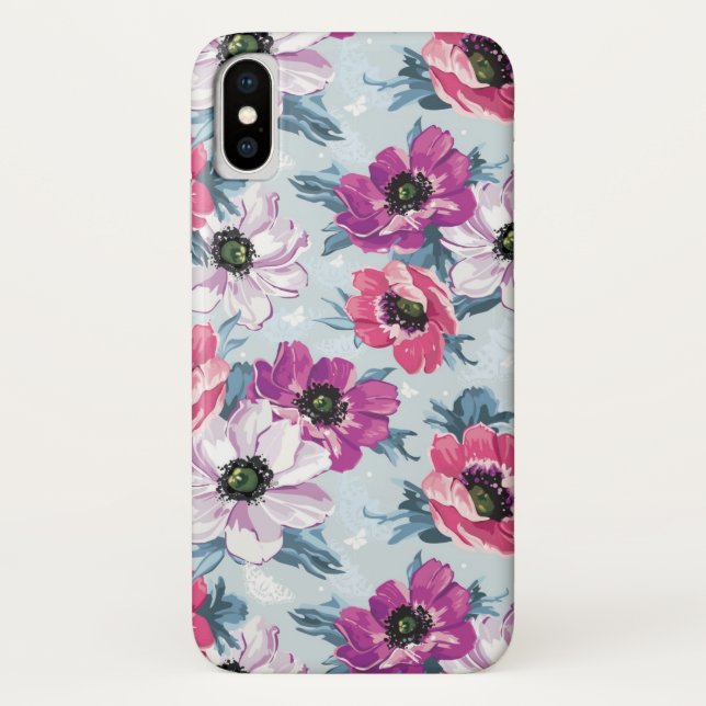 EleganzfarbBlumenmuster auf Blau Case-Mate iPhone Hülle (Rückseite)