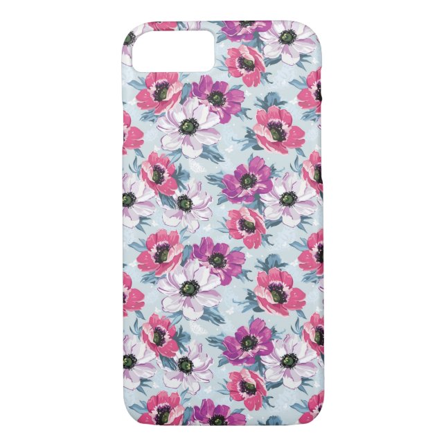 EleganzfarbBlumenmuster auf Blau Case-Mate iPhone Hülle (Rückseite)