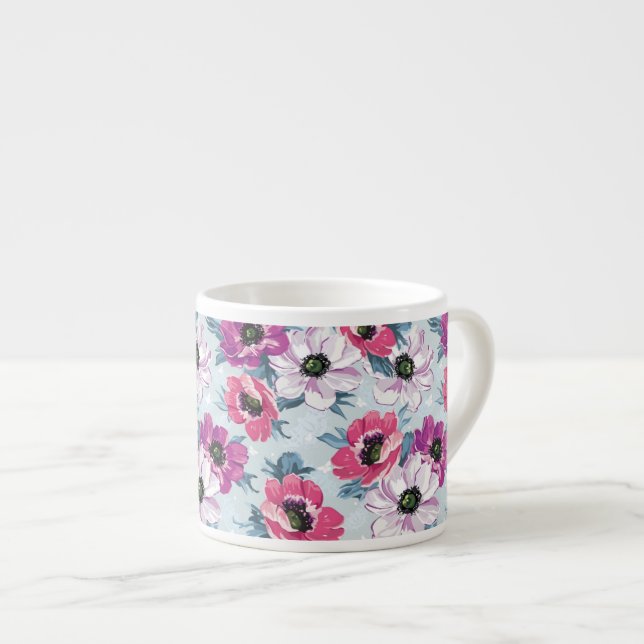 EleganzfarbBlumenmuster auf Blau Espressotasse (Vorderseite Rechts)