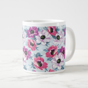 EleganzfarbBlumenmuster auf Blau Jumbo-Tasse