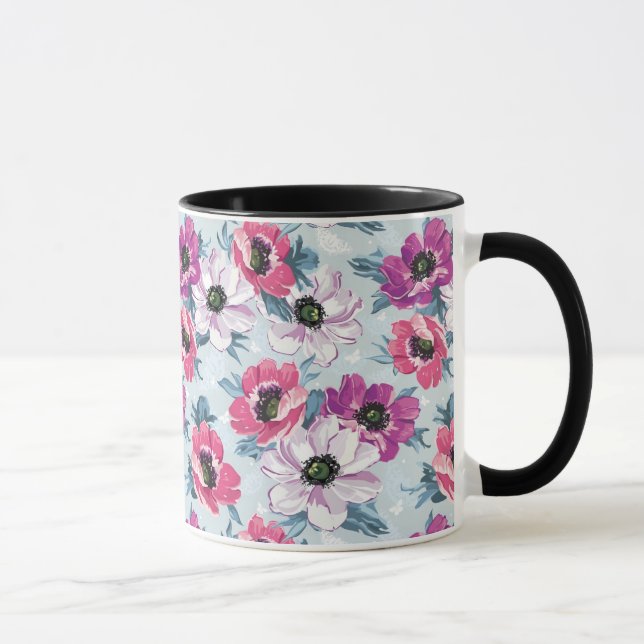 EleganzfarbBlumenmuster auf Blau Tasse (Rechts)