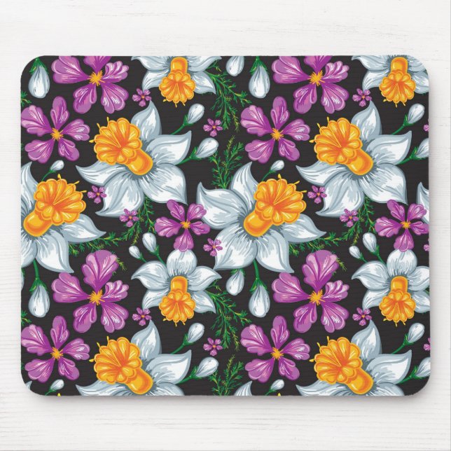 Eleganzmuster mit Narzissen-Blumen 2 Mousepad (Vorne)