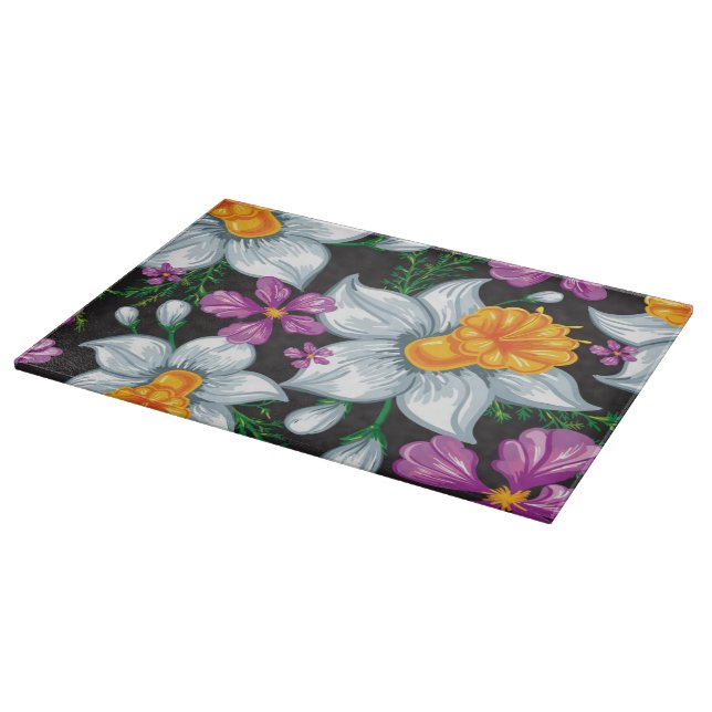Eleganzmuster mit Narzissen-Blumen 2 Schneidebrett (Ecke)