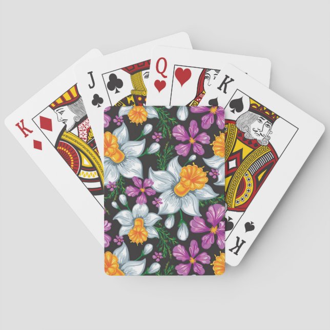 Eleganzmuster mit Narzissen-Blumen 2 Spielkarten (Rückseite)