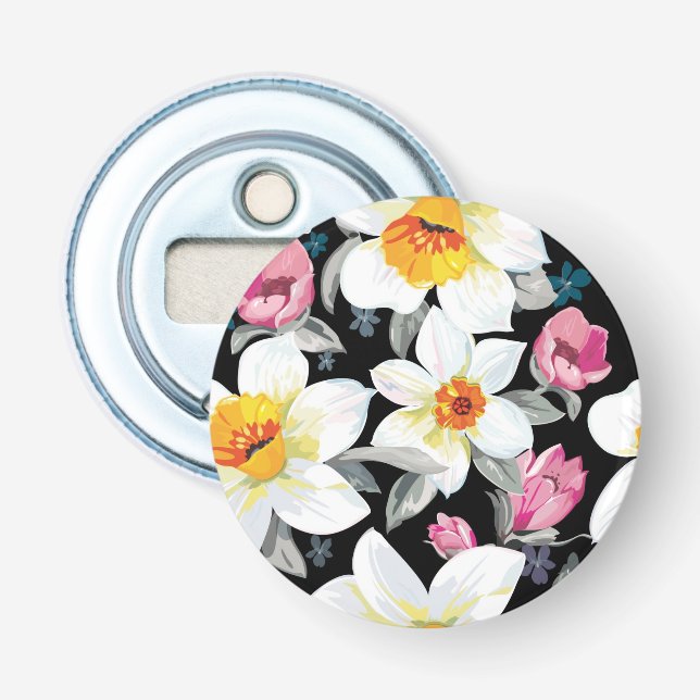 Eleganzmuster mit Narzissen-Blumen Flaschenöffner (Vorderseite)