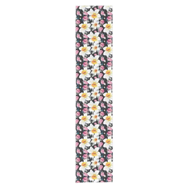 Eleganzmuster mit Narzissen-Blumen Kurzer Tischläufer (Vorderseite)