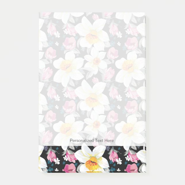Eleganzmuster mit Narzissen-Blumen Post-it Klebezettel (Vorderseite)