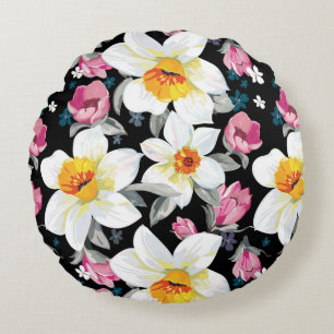 Eleganzmuster mit Narzissen-Blumen Rundes Kissen