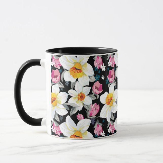 Eleganzmuster mit Narzissen-Blumen Tasse (Links)