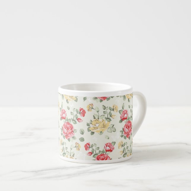 Eleganztapetenmuster der rosa Rosen Espressotasse (Vorderseite Rechts)