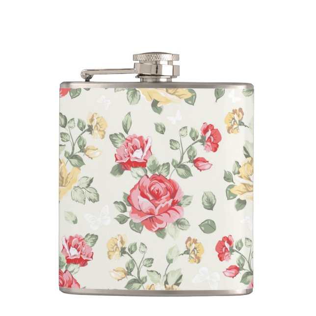 Eleganztapetenmuster der rosa Rosen Flachmann (Vorderseite)