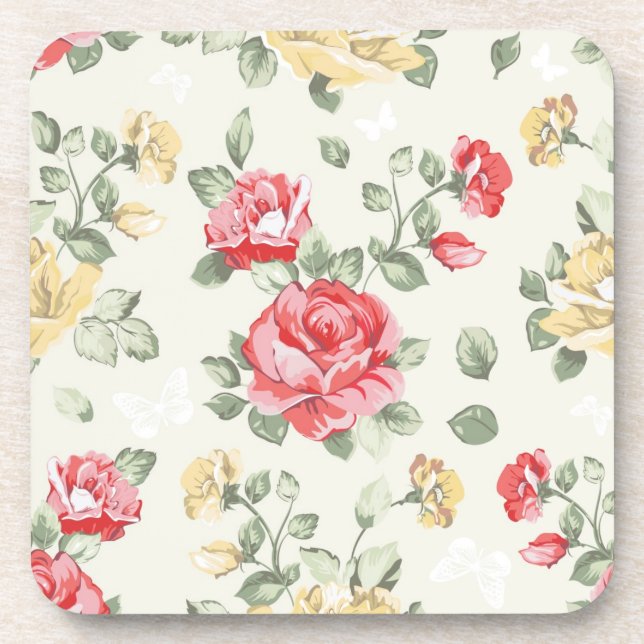 Eleganztapetenmuster der rosa Rosen Getränkeuntersetzer (Vorderseite)