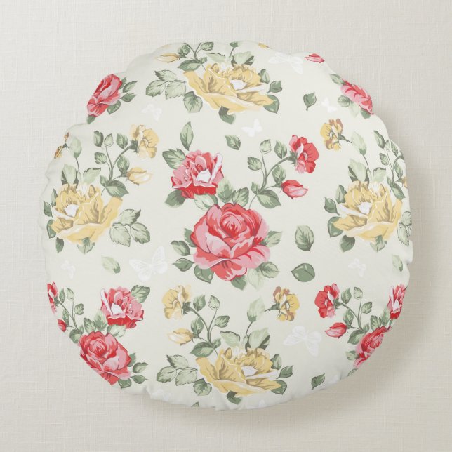 Eleganztapetenmuster der rosa Rosen Rundes Kissen (Vorderseite)