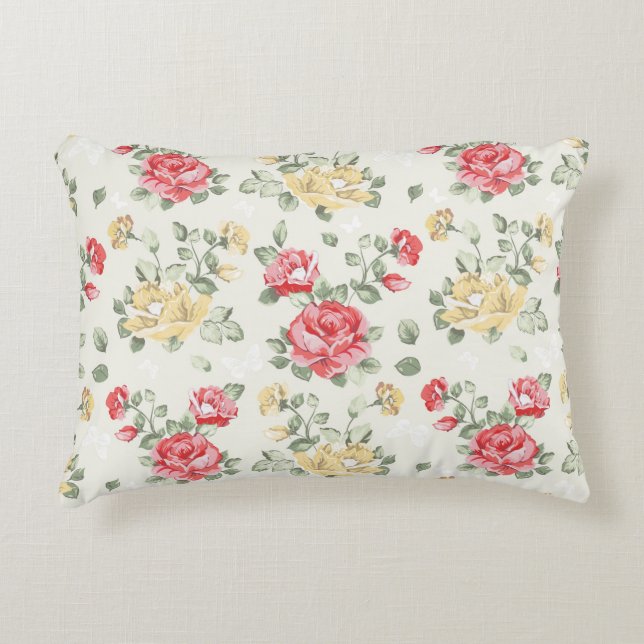 Eleganztapetenmuster der rosa Rosen Zierkissen (Vorderseite)