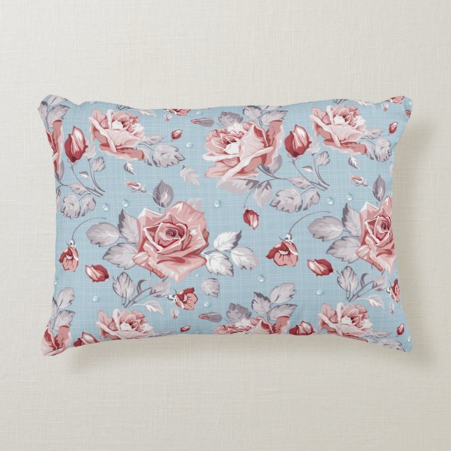 Eleganztapetenmuster von rosa Rosen 2 Dekokissen (Vorderseite)