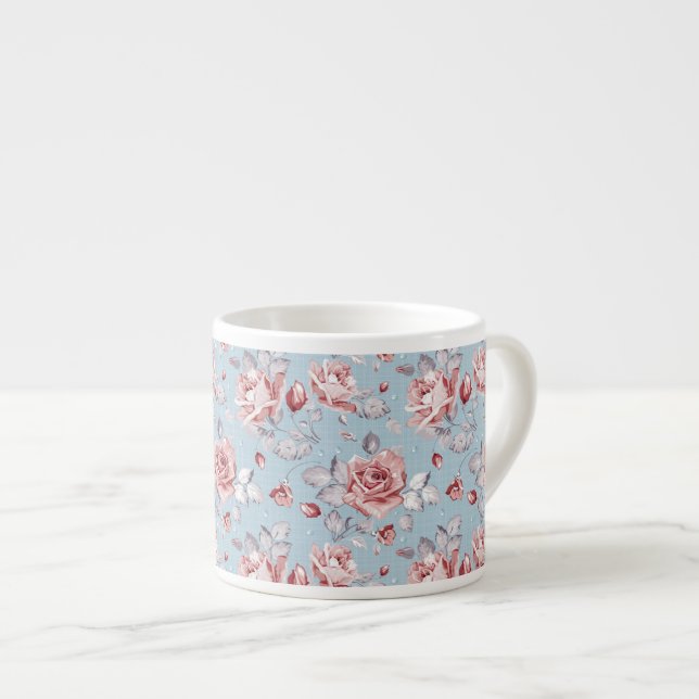 Eleganztapetenmuster von rosa Rosen 2 Espressotasse (Vorderseite Rechts)
