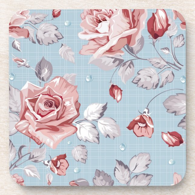 Eleganztapetenmuster von rosa Rosen 2 Getränkeuntersetzer (Vorderseite)