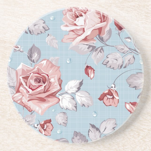Eleganztapetenmuster von rosa Rosen 2 Getränkeuntersetzer (Vorne)