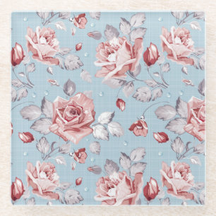 Eleganztapetenmuster von rosa Rosen 2 Glasuntersetzer
