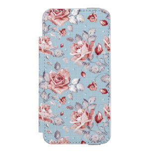 Eleganztapetenmuster von rosa Rosen 2 Incipio Watson™ iPhone 5 Geldbörsen Hülle