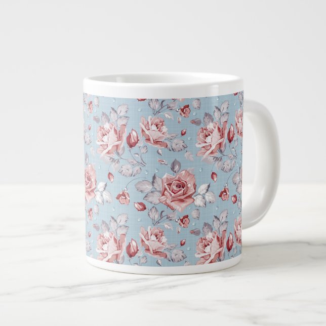 Eleganztapetenmuster von rosa Rosen 2 Jumbo-Tasse (Vorderseite Rechts)
