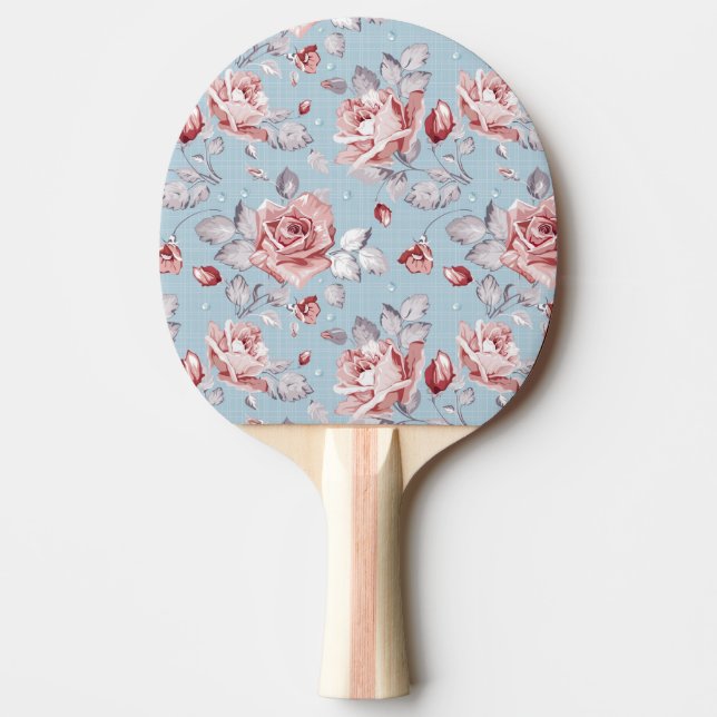 Eleganztapetenmuster von rosa Rosen 2 Tischtennis Schläger (Vorderseite)