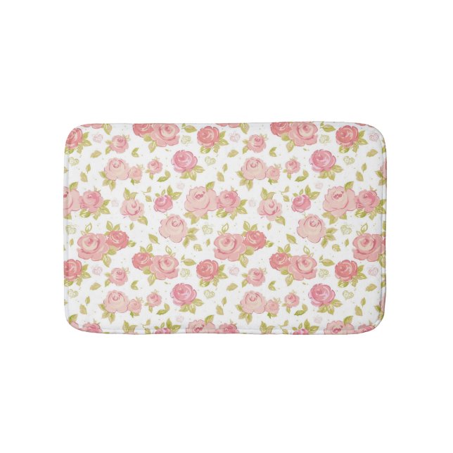 Eleganztapetenmuster von rosa Rosen 3 Badematte (Vorderseite)