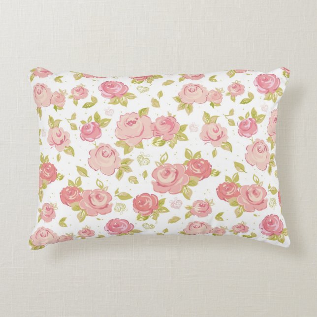 Eleganztapetenmuster von rosa Rosen 3 Dekokissen (Vorderseite)