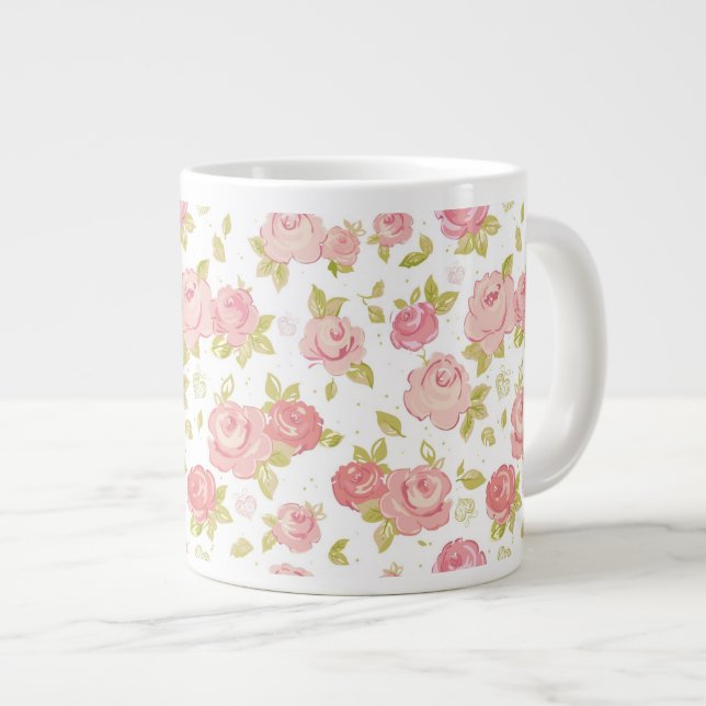 Eleganztapetenmuster von rosa Rosen 3 Jumbo-Tasse (Vorderseite Rechts)