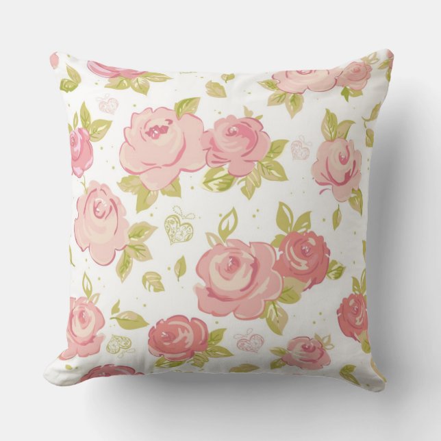 Eleganztapetenmuster von rosa Rosen 3 Kissen (Vorderseite)