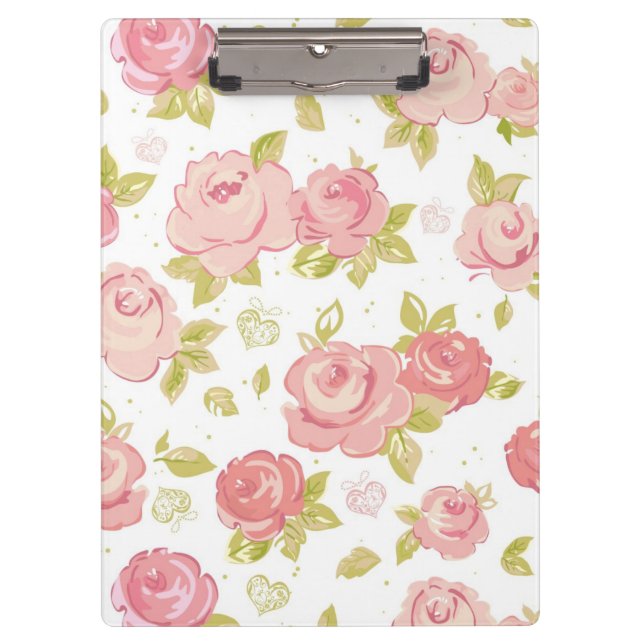 Eleganztapetenmuster von rosa Rosen 3 Klemmbrett (Vorderseite)