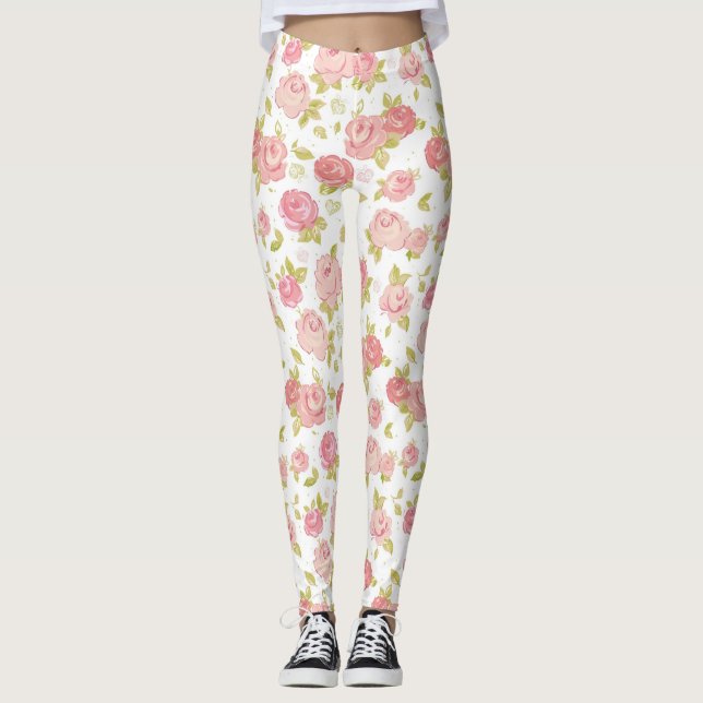 Eleganztapetenmuster von rosa Rosen 3 Leggings (Vorderseite)