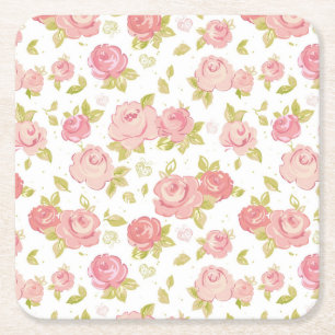 Eleganztapetenmuster von rosa Rosen 3 Rechteckiger Pappuntersetzer