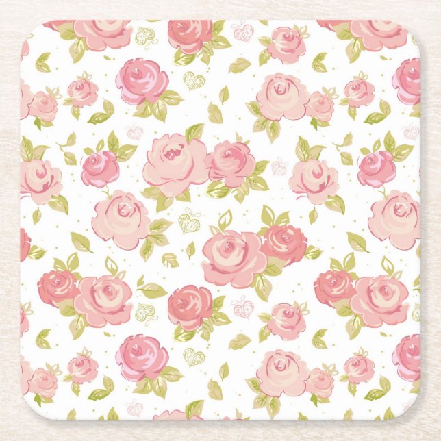 Eleganztapetenmuster von rosa Rosen 3 Rechteckiger Pappuntersetzer (Vorderseite)