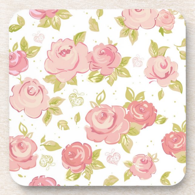 Eleganztapetenmuster von rosa Rosen 3 Untersetzer (Vorderseite)