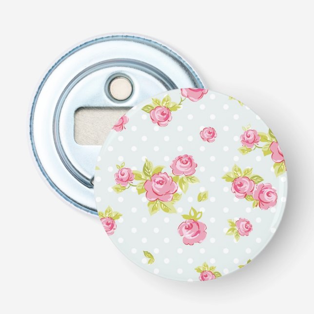 Eleganztapetenmuster von rosa Rosen 4 Flaschenöffner (Vorderseite)