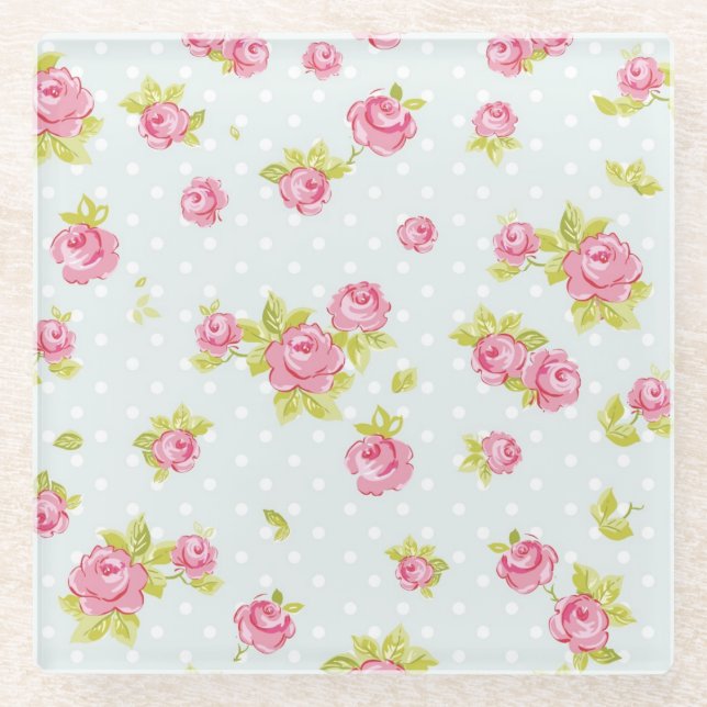Eleganztapetenmuster von rosa Rosen 4 Glasuntersetzer (Vorderseite)