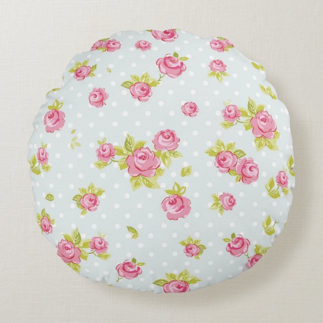 Eleganztapetenmuster von rosa Rosen 4 Rundes Kissen (Vorderseite)