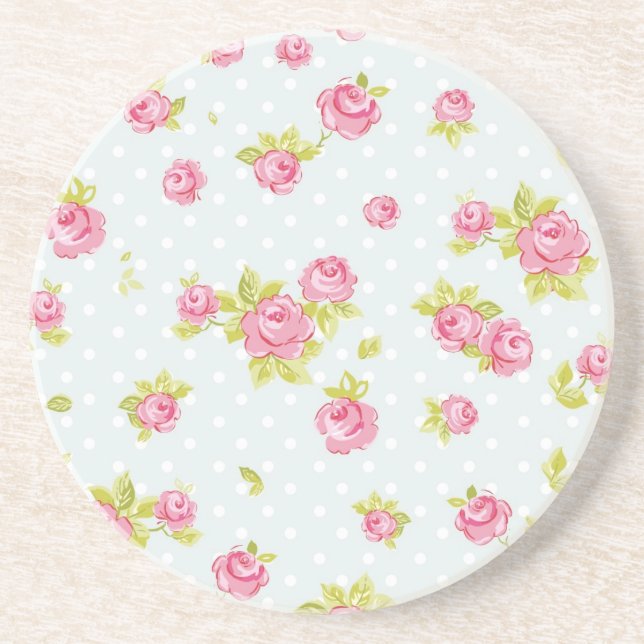 Eleganztapetenmuster von rosa Rosen 4 Untersetzer (Vorne)