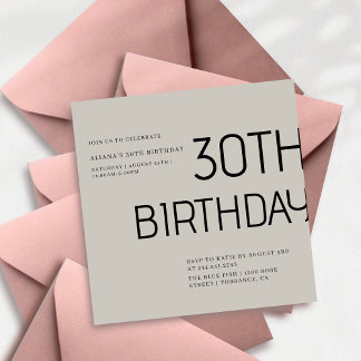 Elegent einfache schwarz-weiße Spur 30. Geburtstag Einladung